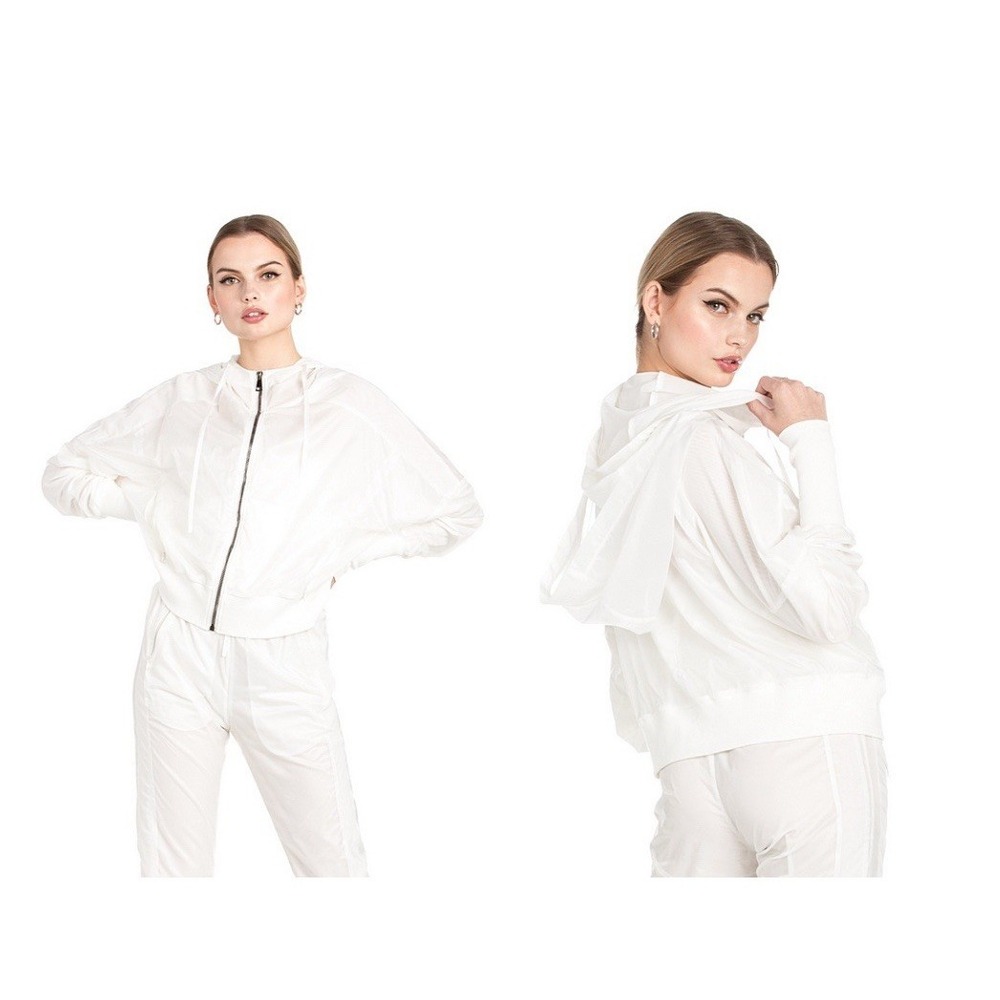 Dance & Marvel Wind Breaker Jacket Zipper Pockets Hood White Women's Sz L‎ - Picture 2 of 6